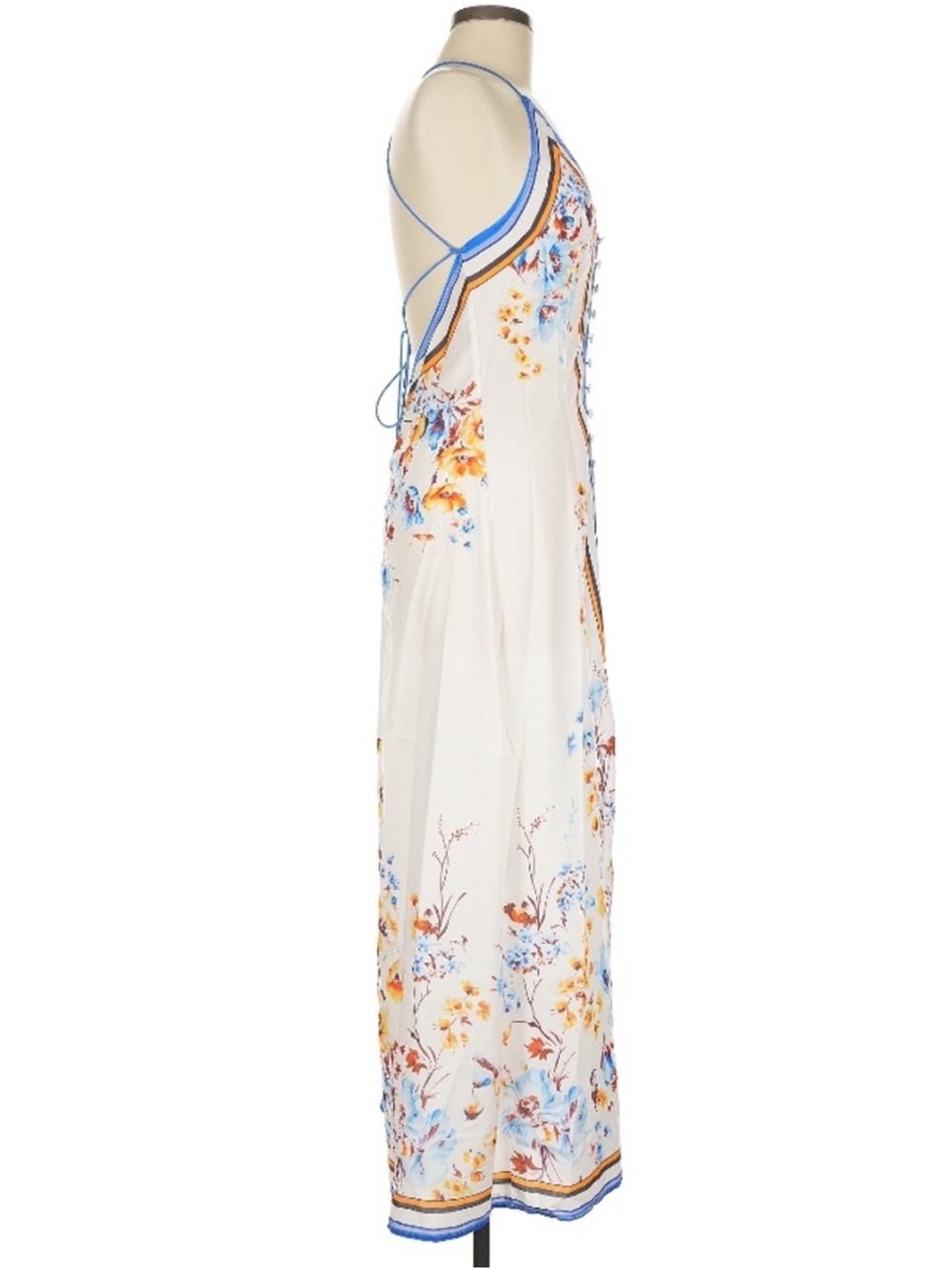 COMMENSE Blue White Floral Print Open Back Midi Dress NWT - Picture 6 of 16
